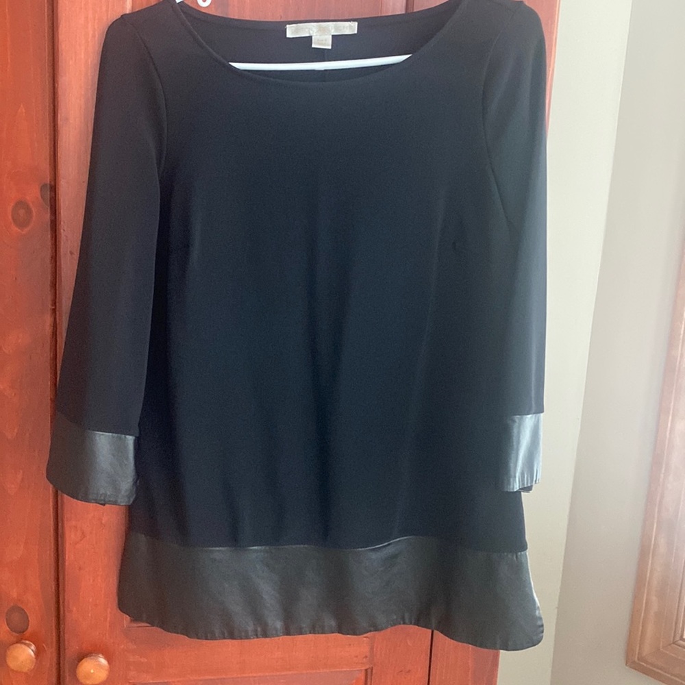 Boston Proper Black shirt with faux leather trim, size small